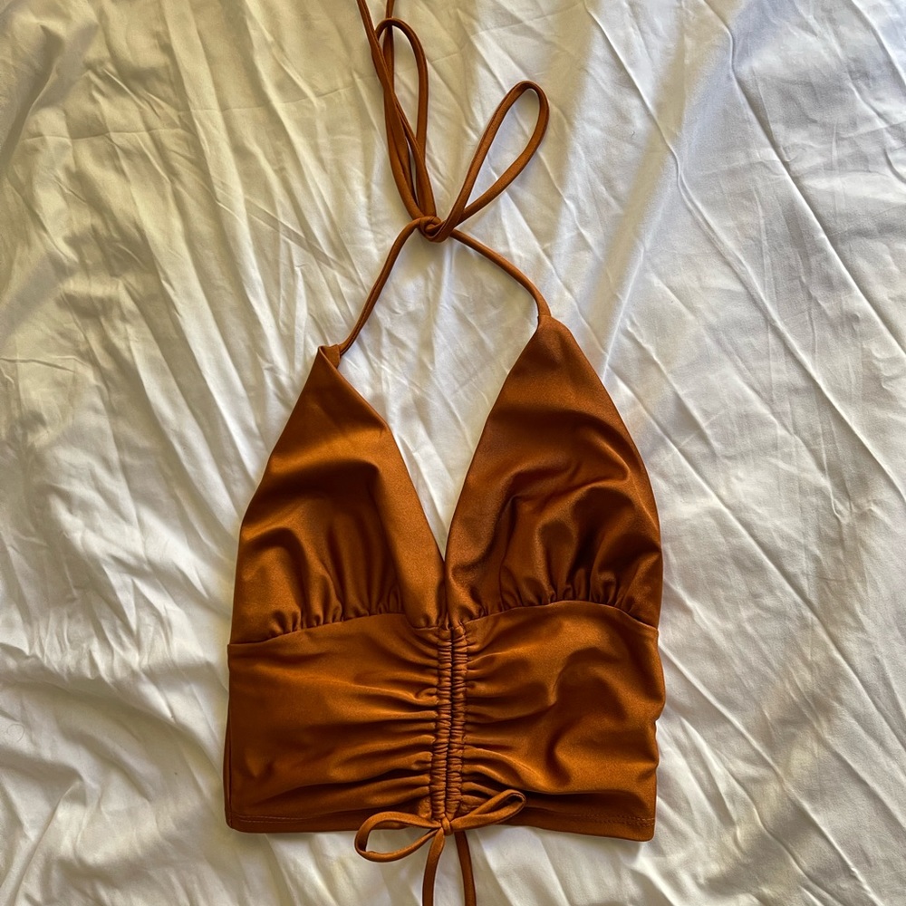 Satin Brownish Yellow Tank Top